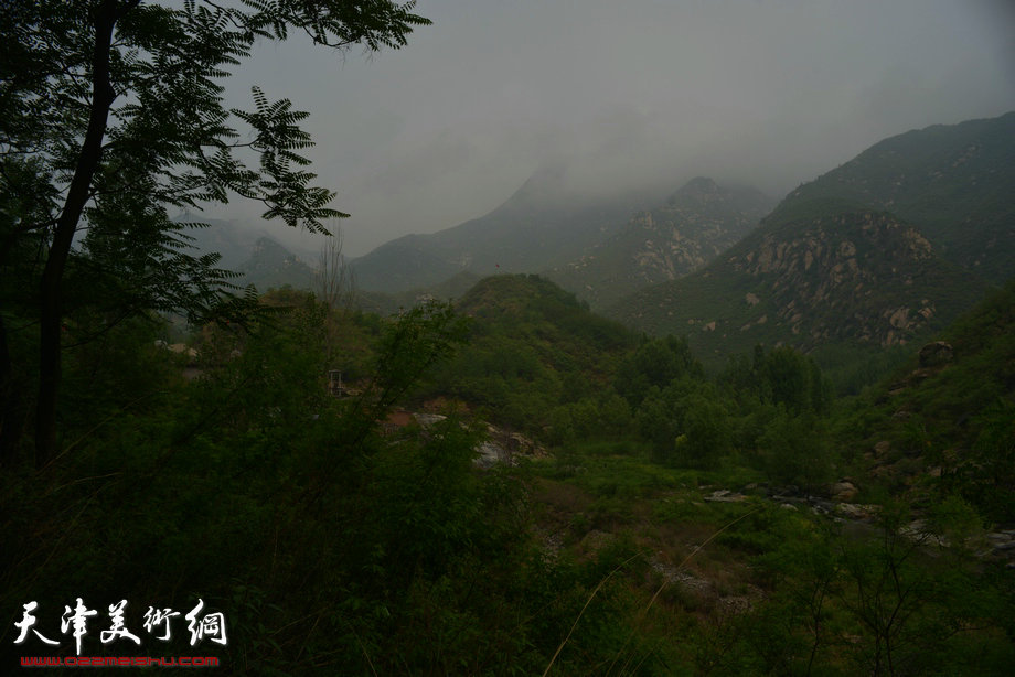 天津著名山水画家到阜平三道岭采风写生。太行氤氲。