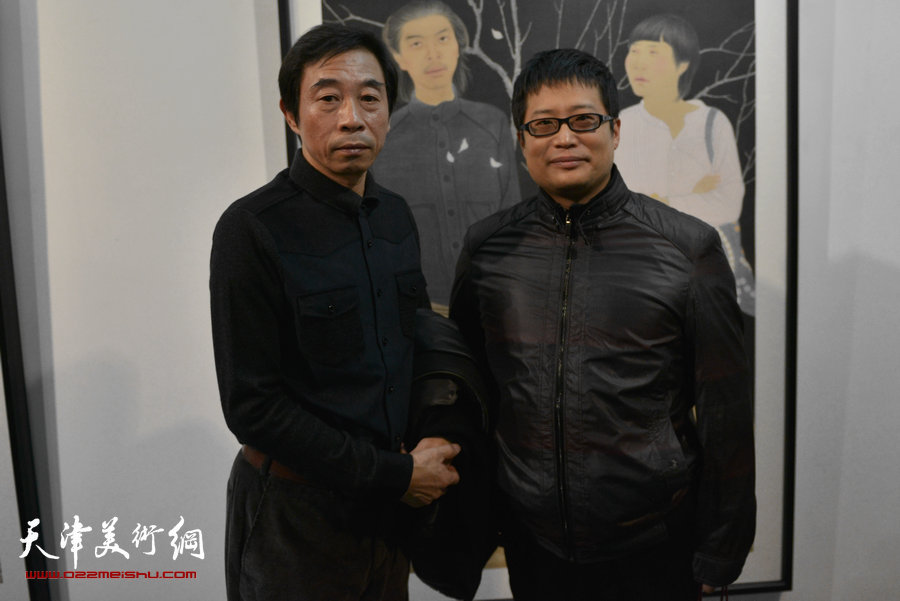 风晴·师范—天津美院国画系青年教师作品展开幕，图为李孝萱、闫勇在展览现场。